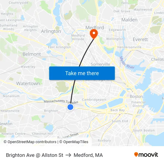 Brighton Ave @ Allston St to Medford, MA map