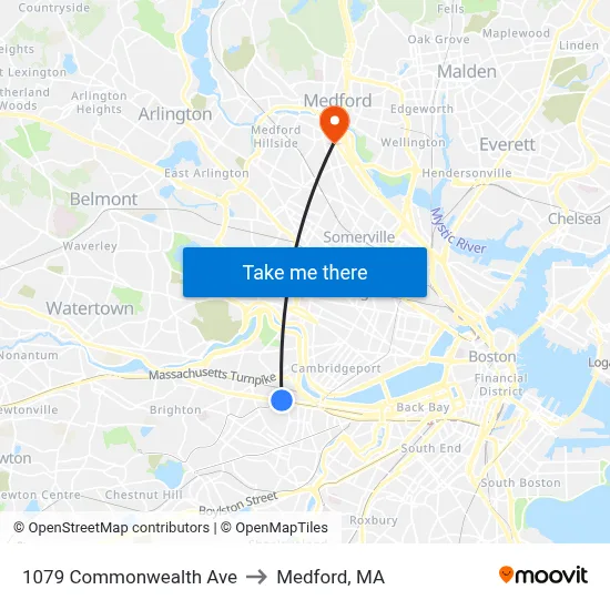 1079 Commonwealth Ave to Medford, MA map