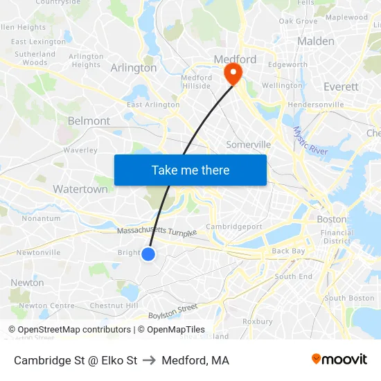 Cambridge St @ Elko St to Medford, MA map