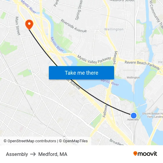 Assembly to Medford, MA map