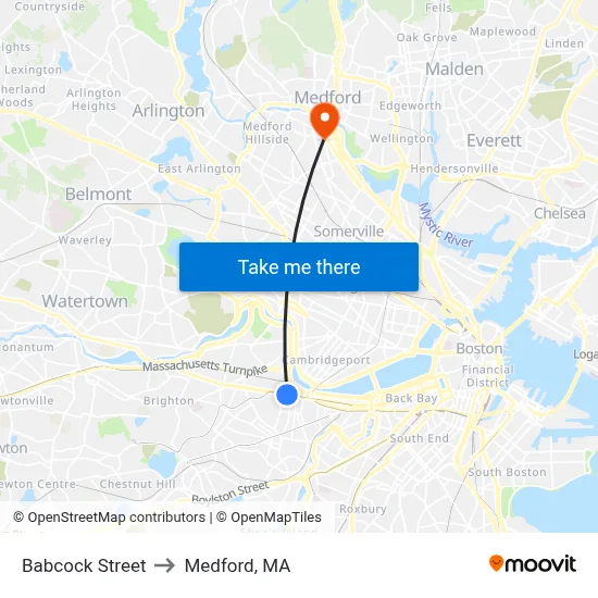 Babcock Street to Medford, MA map