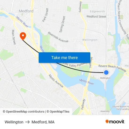 Wellington to Medford, MA map