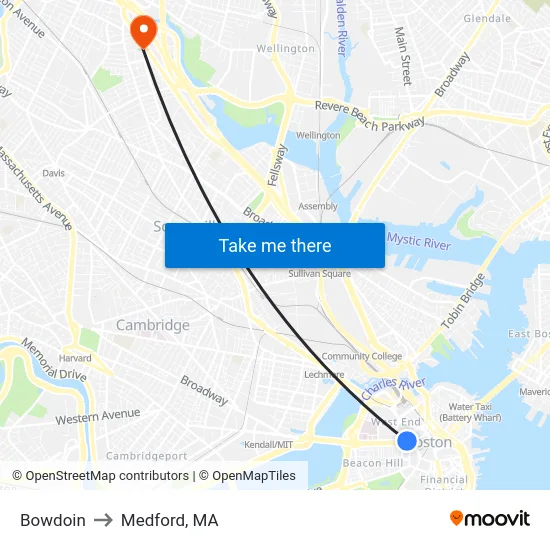 Bowdoin to Medford, MA map