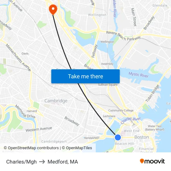 Charles/Mgh to Medford, MA map