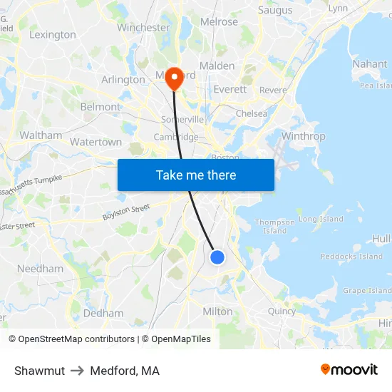 Shawmut to Medford, MA map