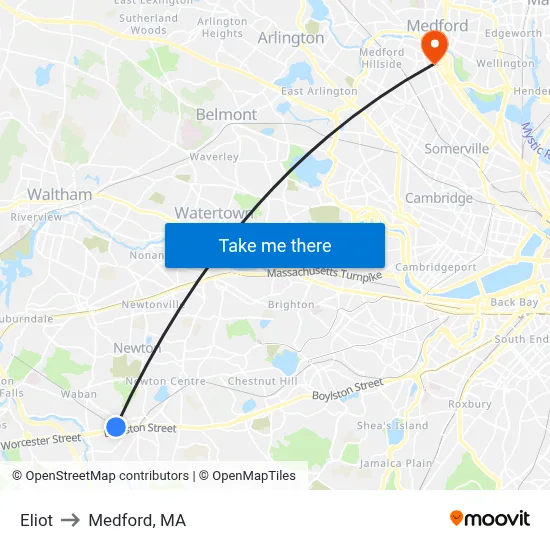 Eliot to Medford, MA map