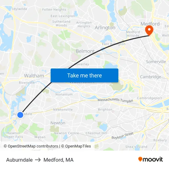Auburndale to Medford, MA map