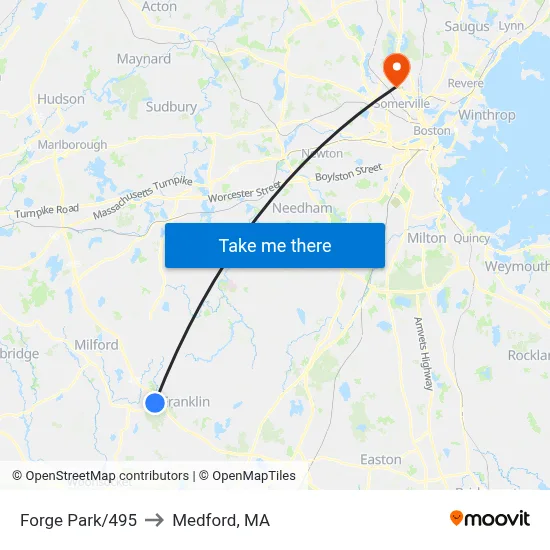 Forge Park/495 to Medford, MA map