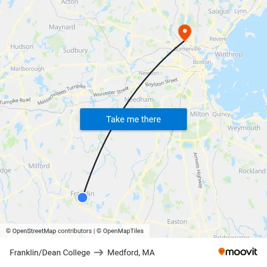Franklin/Dean College to Medford, MA map