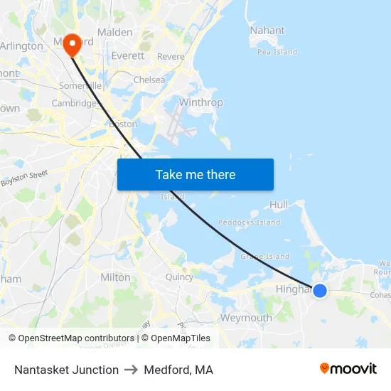 Nantasket Junction to Medford, MA map