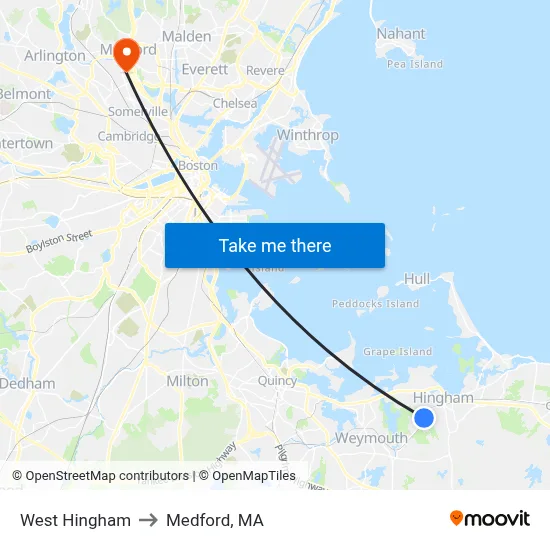 West Hingham to Medford, MA map