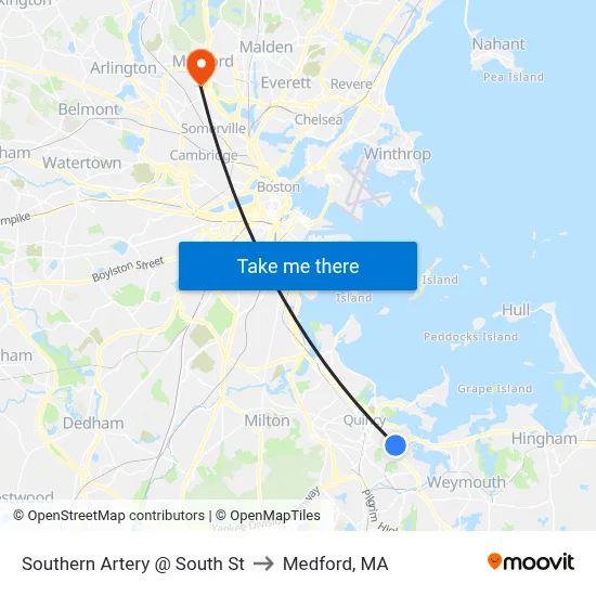 Southern Artery @ South St to Medford, MA map