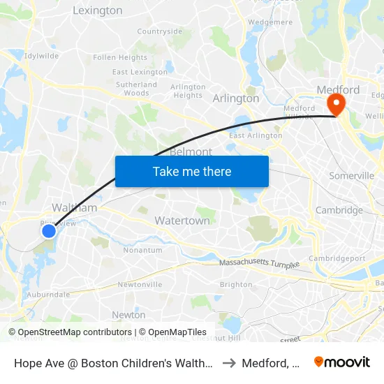 Hope Ave @ Boston Children's Waltham to Medford, MA map