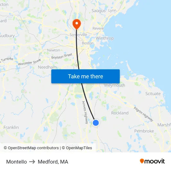 Montello to Medford, MA map