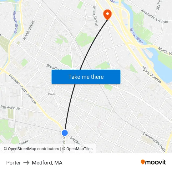 Porter to Medford, MA map