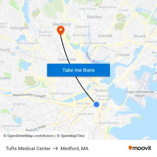 Tufts Medical Center to Medford, MA map