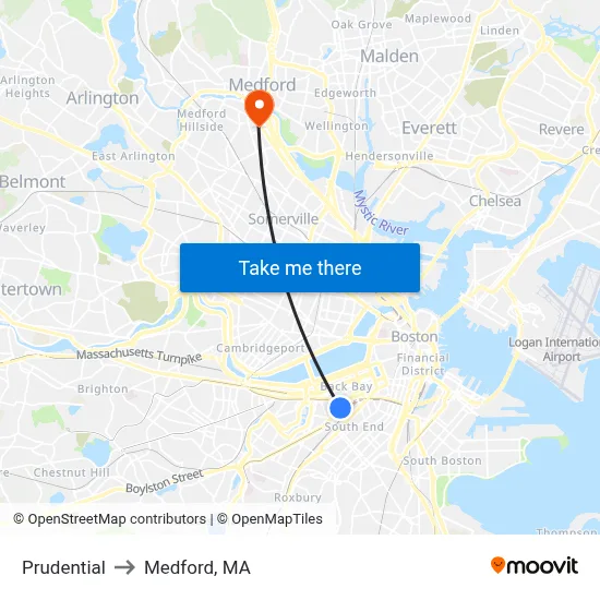 Prudential to Medford, MA map