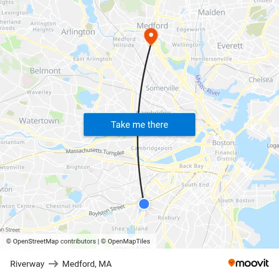 Riverway to Medford, MA map