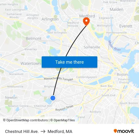 Chestnut Hill Ave. to Medford, MA map