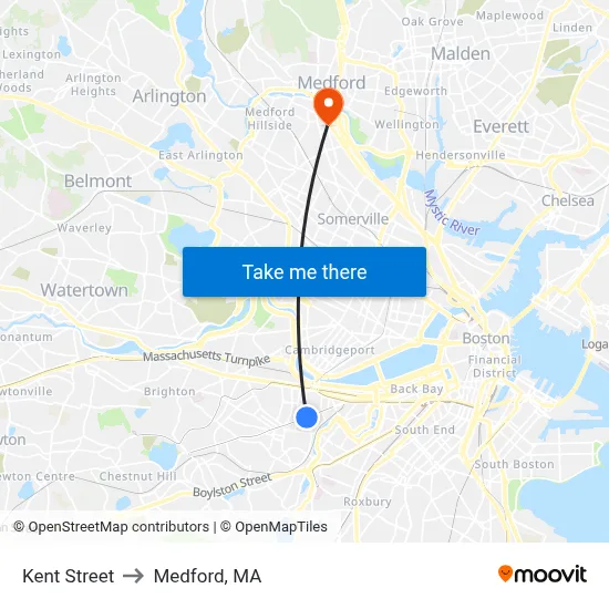 Kent Street to Medford, MA map