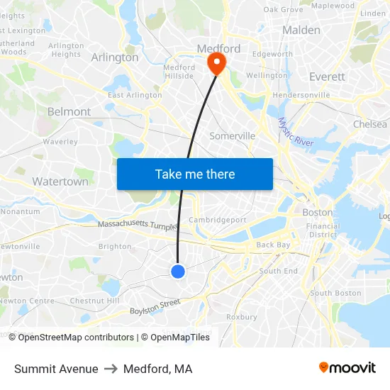 Summit Avenue to Medford, MA map