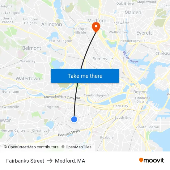 Fairbanks Street to Medford, MA map