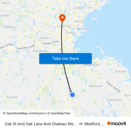 Oak St And Oak Lane And Chateau Westgate to Medford, MA map