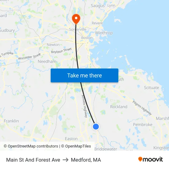 Main St And Forest Ave to Medford, MA map