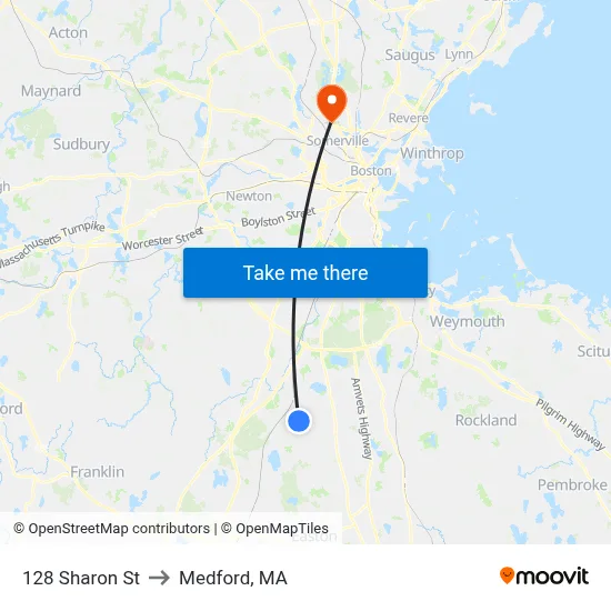 128 Sharon St to Medford, MA map
