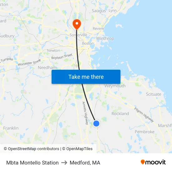 Mbta Montello Station to Medford, MA map