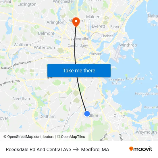 Reedsdale Rd And Central Ave to Medford, MA map