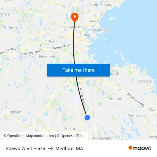Shaws West Plaza to Medford, MA map