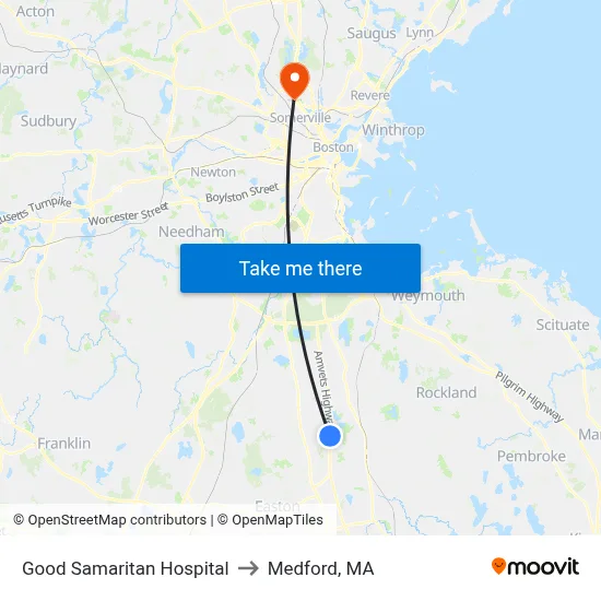Good Samaritan Hospital to Medford, MA map