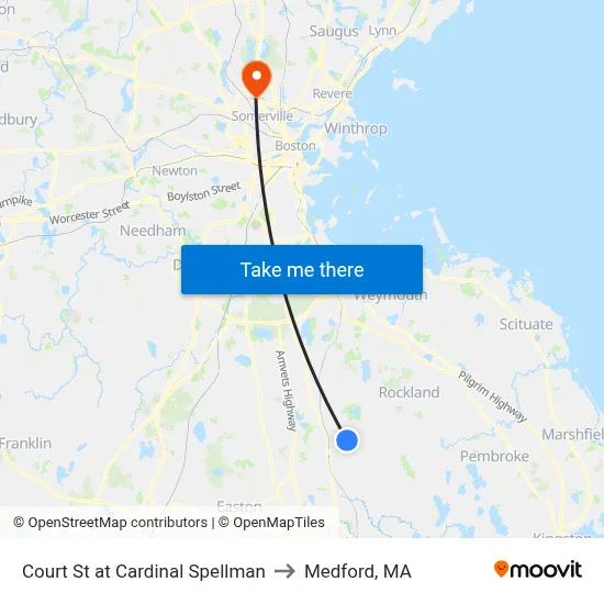 Court St at Cardinal Spellman to Medford, MA map