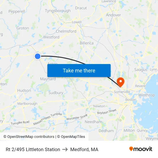 Rt 2/495 Littleton Station to Medford, MA map