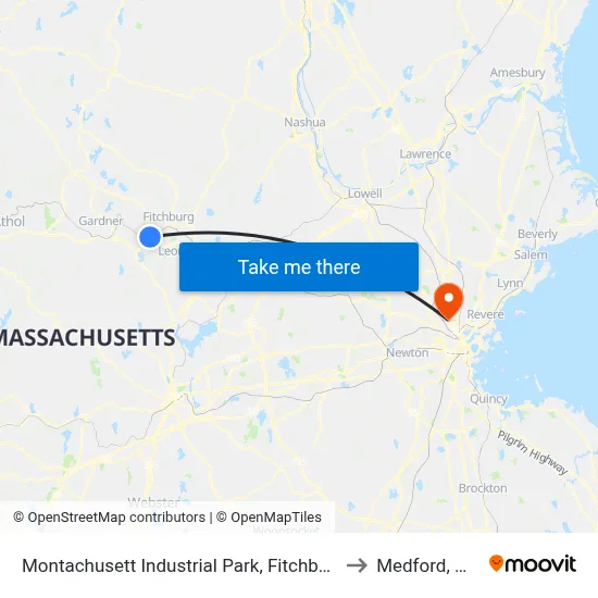 Montachusett Industrial Park, Fitchburg to Medford, MA map