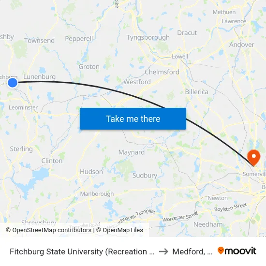Fitchburg State University (Recreation Center) to Medford, MA map