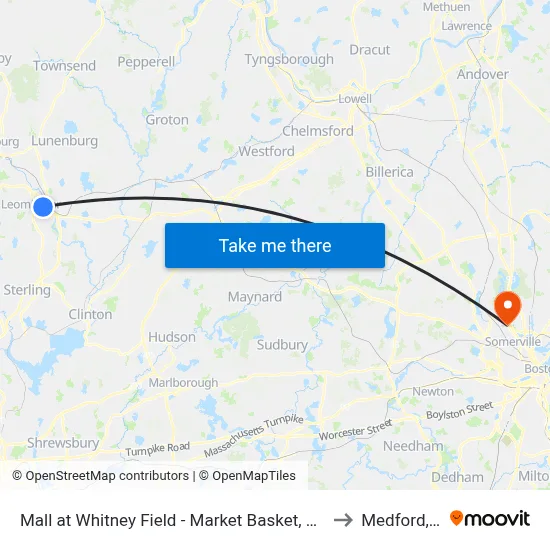 Mall at Whitney Field - Market Basket, Leominster to Medford, MA map