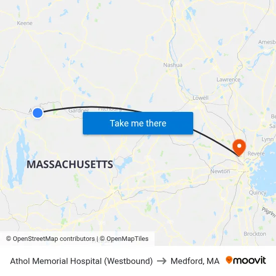 Athol Memorial Hospital (Westbound) to Medford, MA map