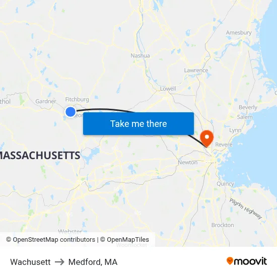 Wachusett to Medford, MA map