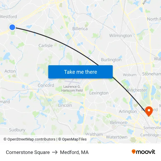 Cornerstone Square to Medford, MA map