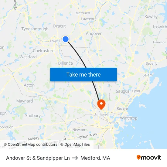 Andover St & Sandpipper Ln to Medford, MA map