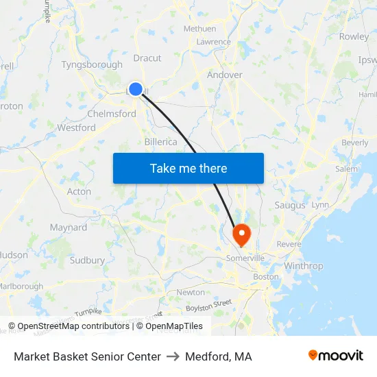 Market Basket Senior Center to Medford, MA map