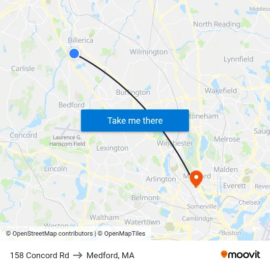 158 Concord Rd to Medford, MA map