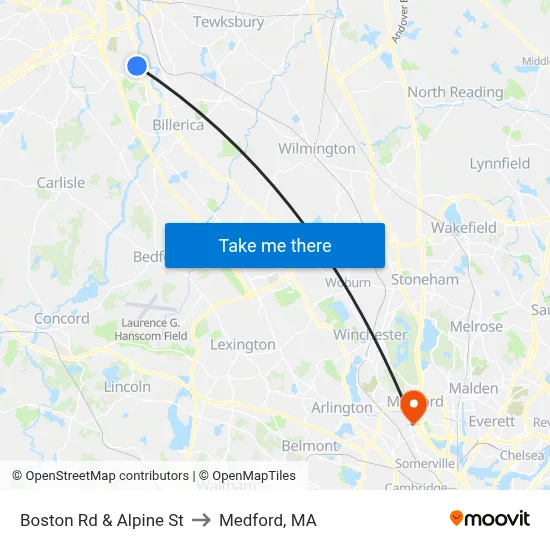 Boston Rd & Alpine St to Medford, MA map