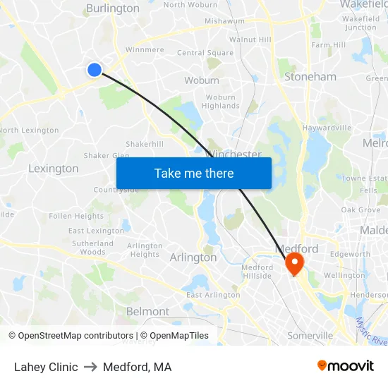 Lahey Clinic to Medford, MA map