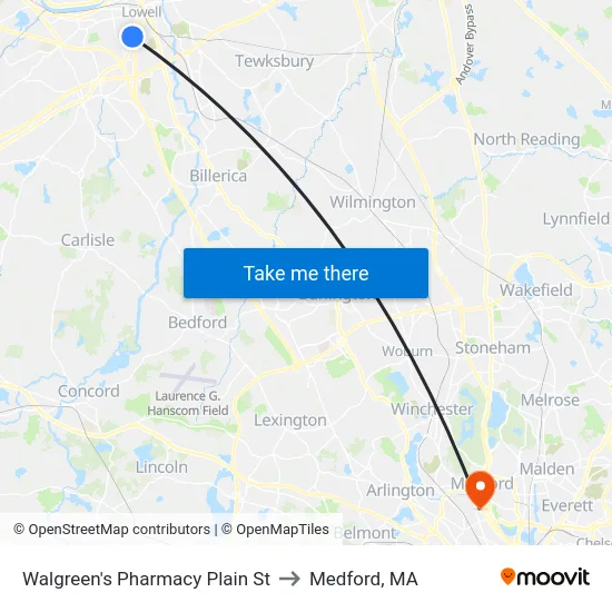 Walgreen's Pharmacy Plain St to Medford, MA map