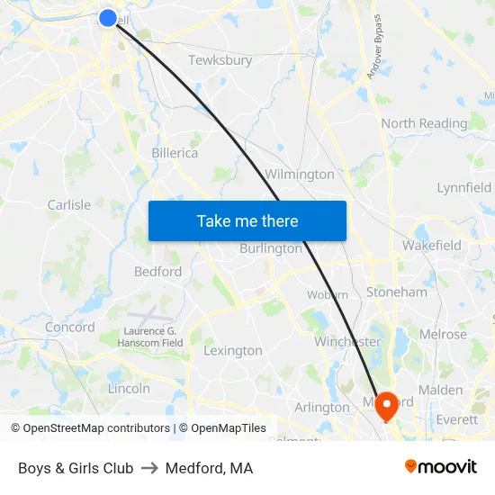 Boys & Girls Club to Medford, MA map