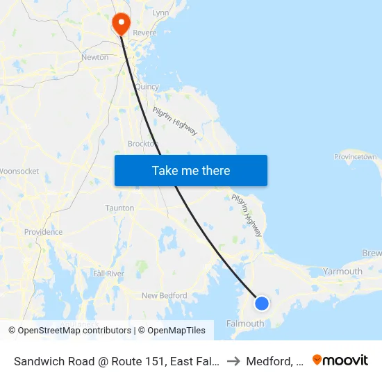 Sandwich Road @ Route 151, East Falmouth to Medford, MA map