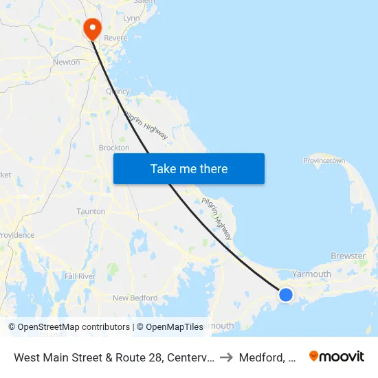 West Main Street & Route 28, Centerville to Medford, MA map